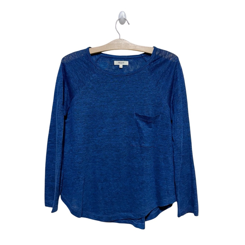 Madewell Blue Long Sleeves 100% Linen Boxy Tee Size Small
